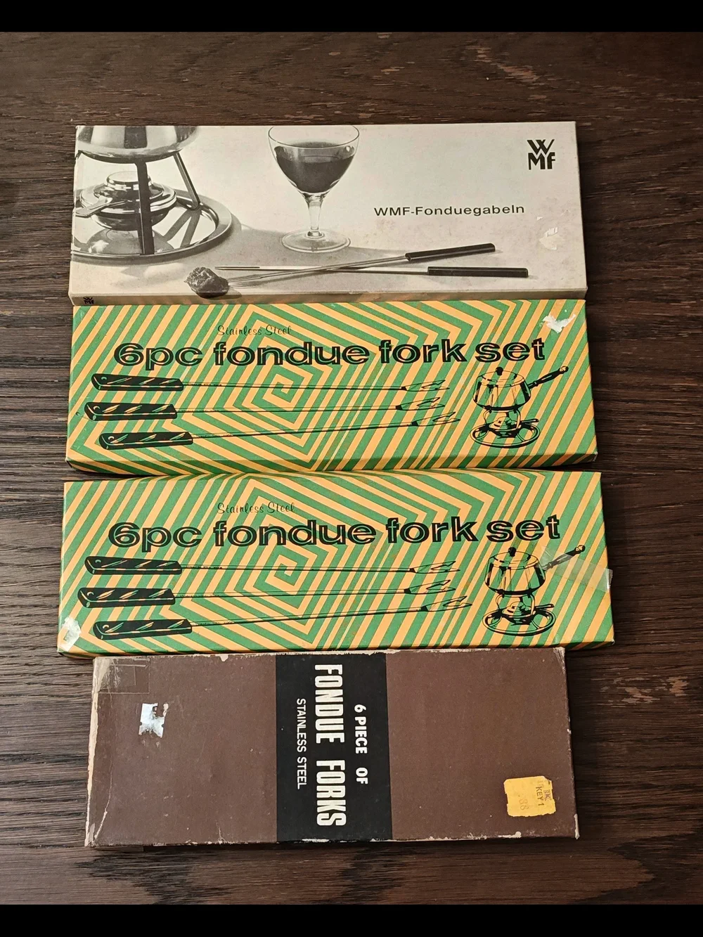 Vintage Lot  4 Boxes Fondue Fork Set Stainless Steel Original Box